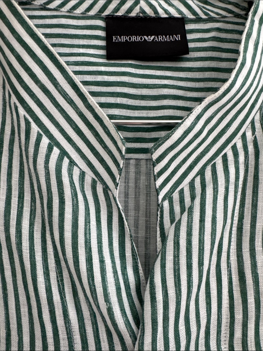 Emporio Armani Green and White Striped Casual Button-Down Shirt - Picture 3 of 8